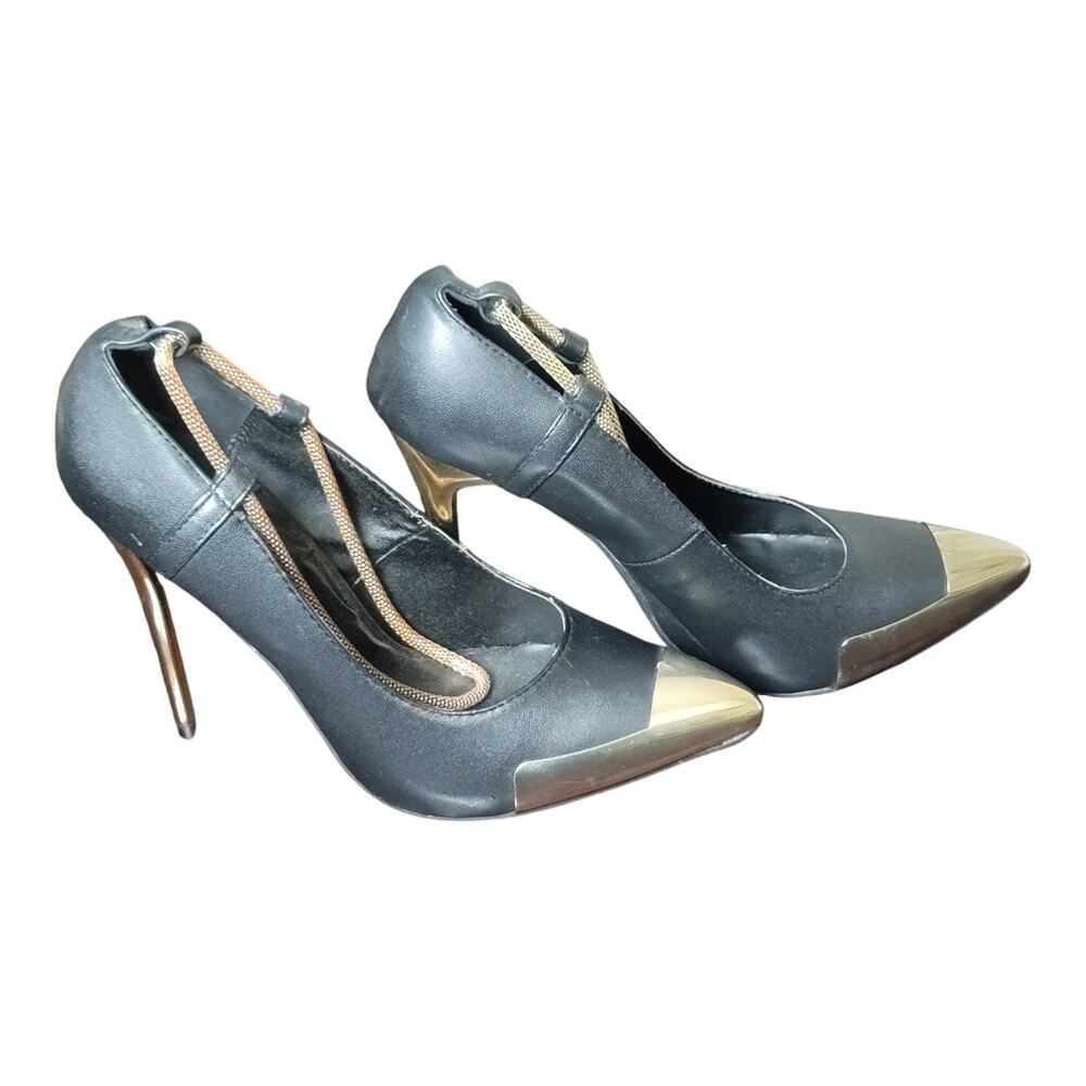 Wild Rose Chain Ankle Strap Metallic Pointy Toe and Heel Pumps Stiletto Heels - Picture 3 of 8